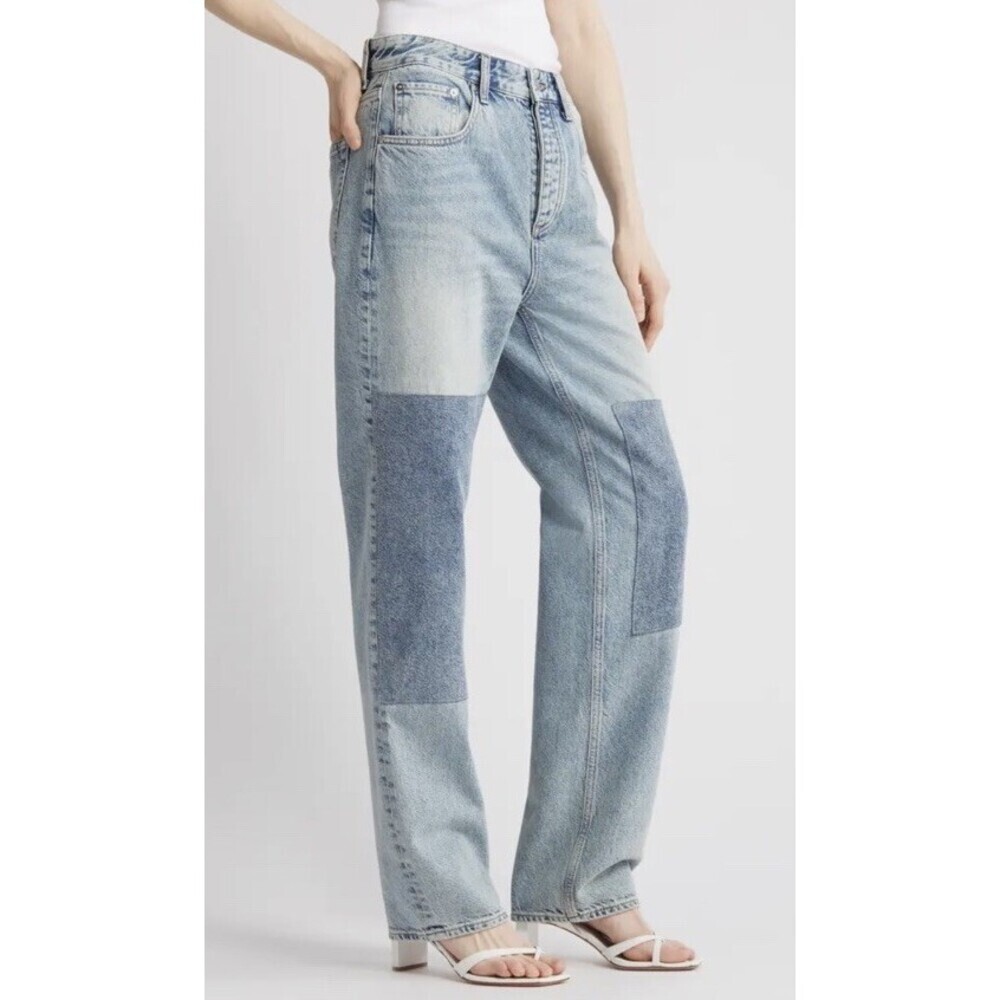$245 AG Adriano Goldschmied Cloved Patched Jeans Nomad Straight Leg 23 Cotton